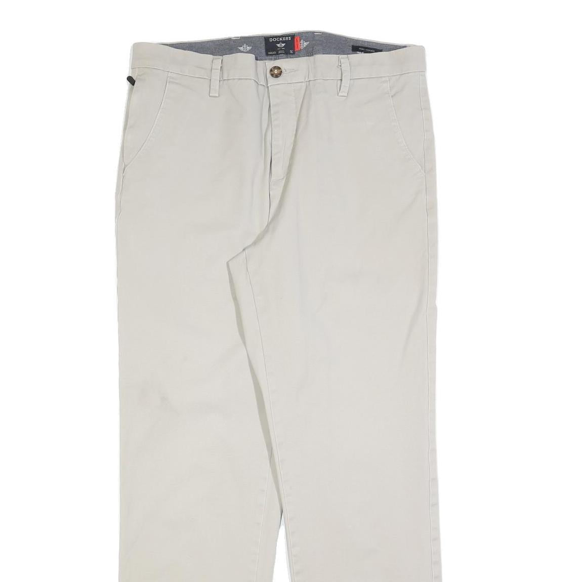 DOCKERS Mens Regular Beige Cotton Blend Trousers W34 L34 Zip Closure Plain