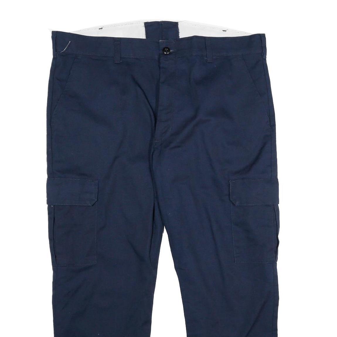 RED KAP Mens Polyester Blend Navy Blue Regular Cargo Trousers W38 L26 Workwear
