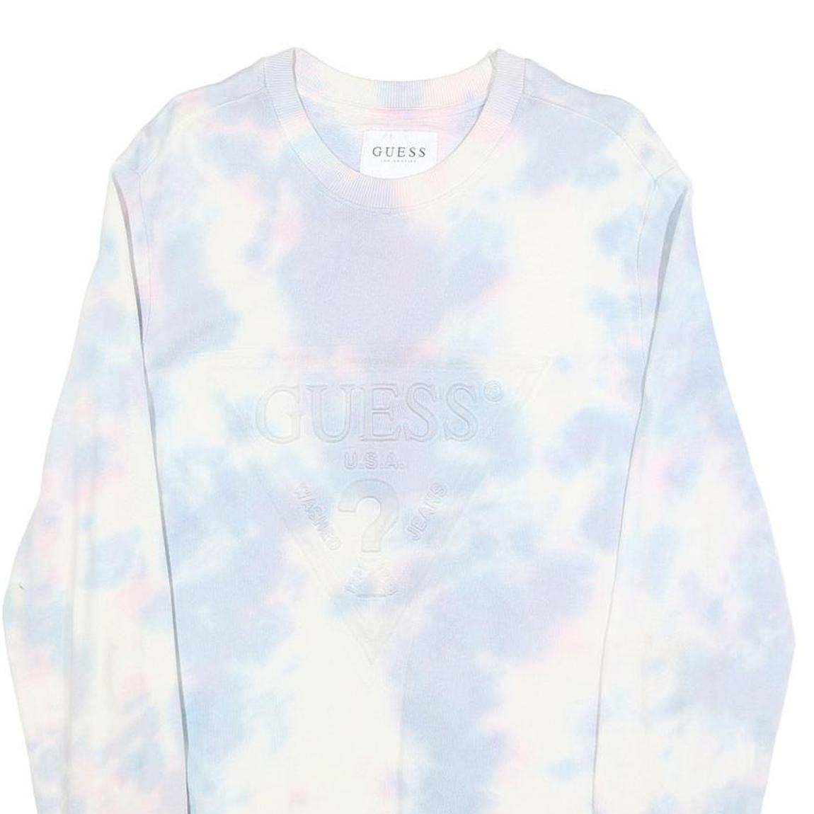 GUESS Mens Blue & Pink Tie Dye Cotton Blend Crew Neck XS Sweatshirt Casual