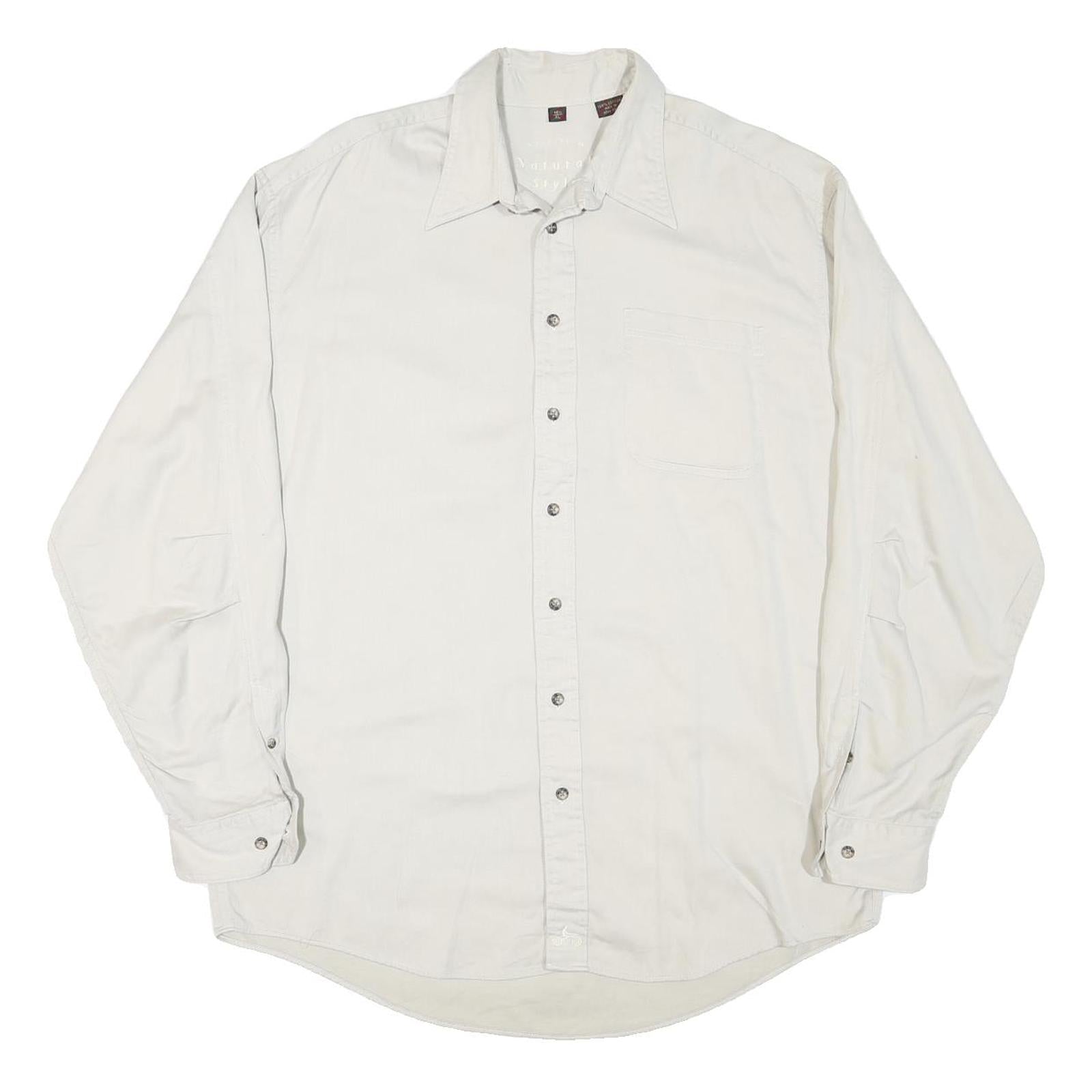 NATURAL STYLE Mens White Plain Shirt XL Cotton Blend Long Sleeve Button Collar