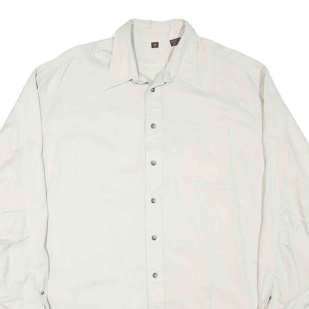 NATURAL STYLE Mens White Plain Shirt XL Cotton Blend Long Sleeve Button Collar