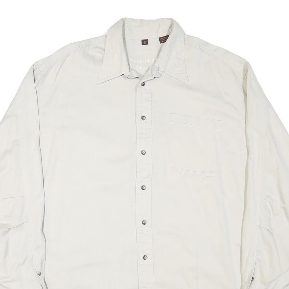 NATURAL STYLE Mens White Plain Shirt XL Cotton Blend Long Sleeve Button Collar