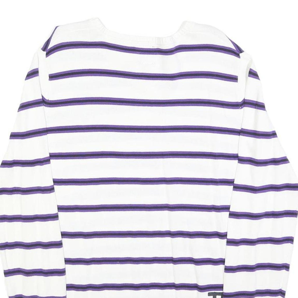 JACK & JONES Mens White & Purple Striped Pattern V-Neck Basic Knit Jumper S