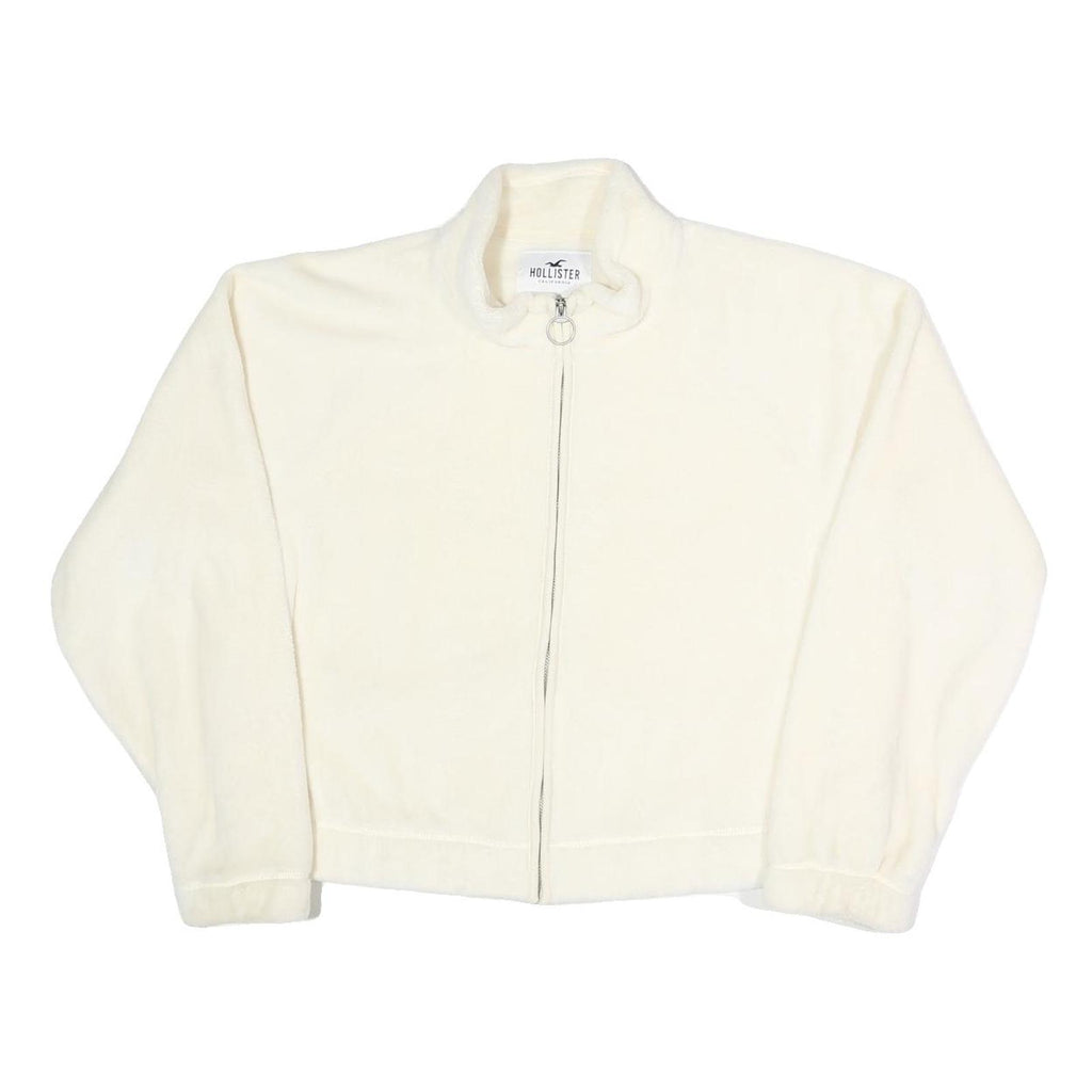 HOLLISTER Womens White Polyester Blend Zip Jacket L Fleece Casual Essential
