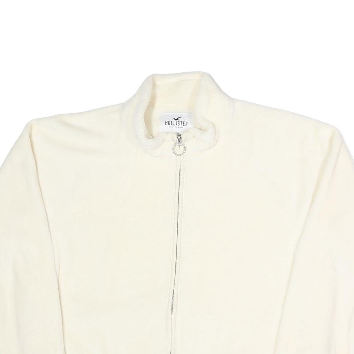 HOLLISTER Womens White Polyester Blend Zip Jacket L Fleece Casual Essential