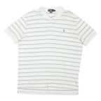 POLO RALPH LAUREN Mens White & Grey Striped Short Sleeve Polo Shirt XL Cotton