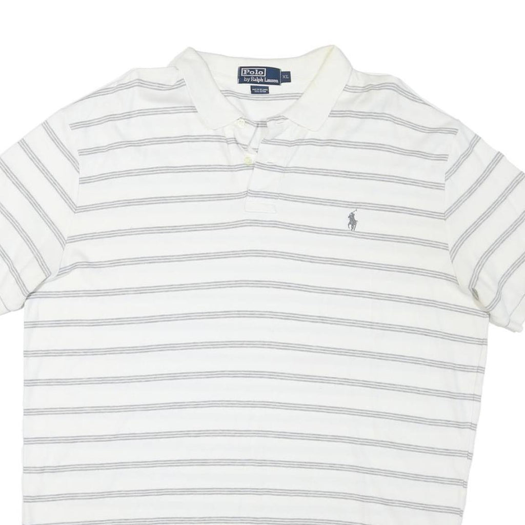 POLO RALPH LAUREN Mens White & Grey Striped Short Sleeve Polo Shirt XL Cotton