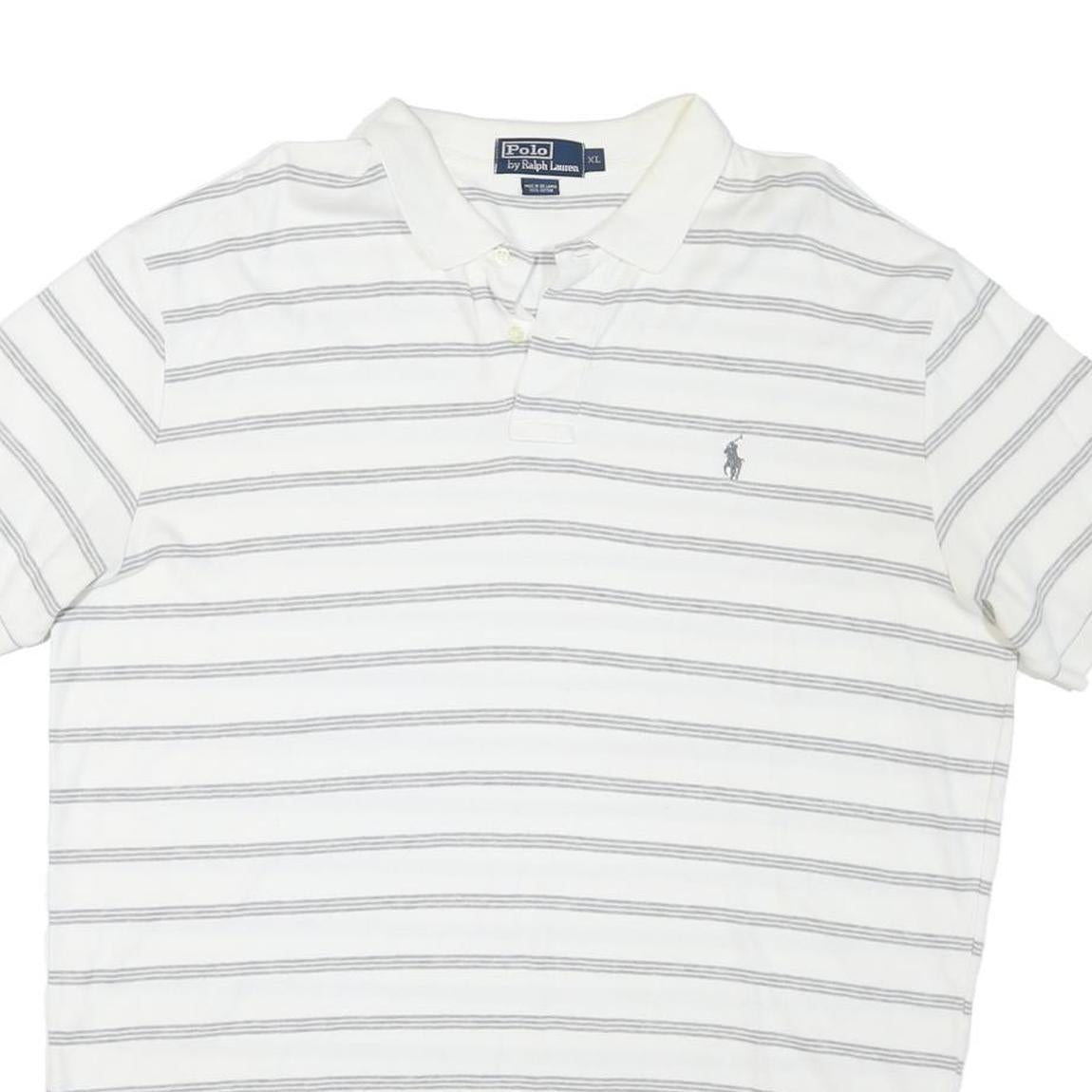 POLO RALPH LAUREN Mens White & Grey Striped Short Sleeve Polo Shirt XL Cotton
