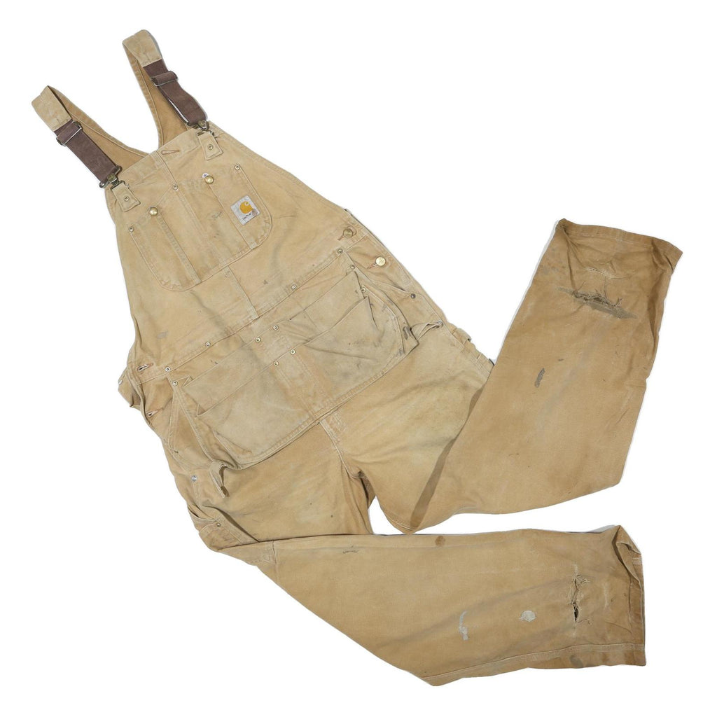 CARHARTT Mens Beige Cotton Blend Relaxed Dungarees L W42 L29 Workwear Utility