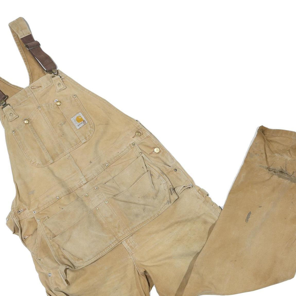 CARHARTT Mens Beige Cotton Blend Relaxed Dungarees L W42 L29 Workwear Utility