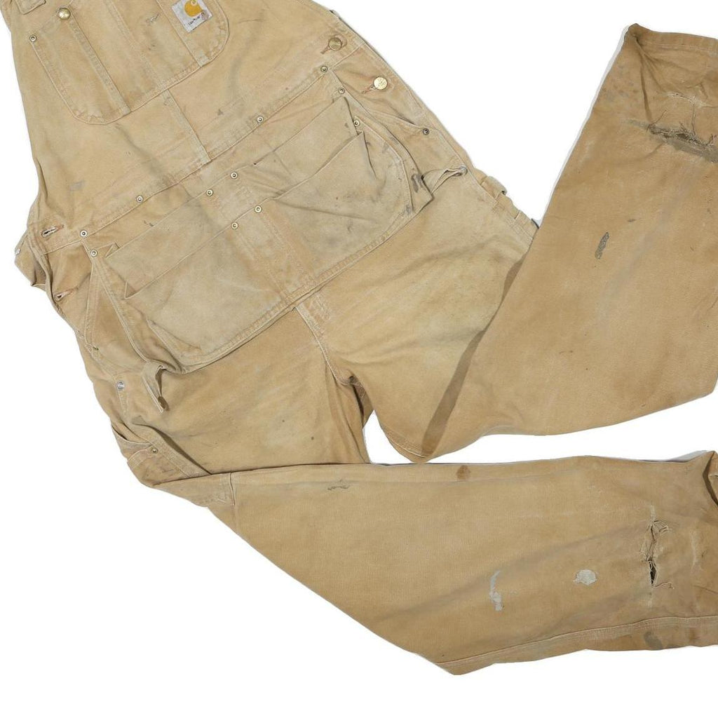CARHARTT Mens Beige Cotton Blend Relaxed Dungarees L W42 L29 Workwear Utility