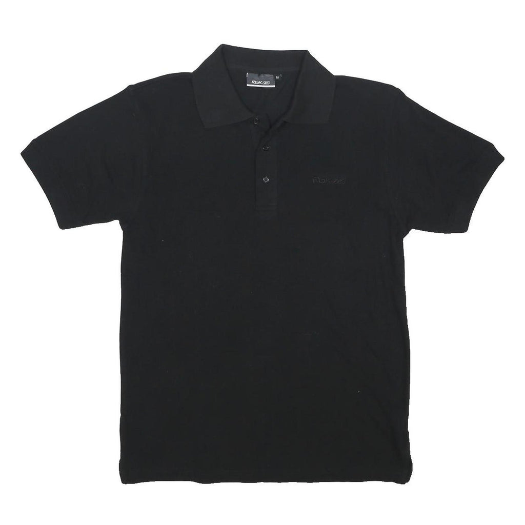 REEBOK Mens Black Polo Shirt M Cotton Short Sleeve Plain Casual Classic