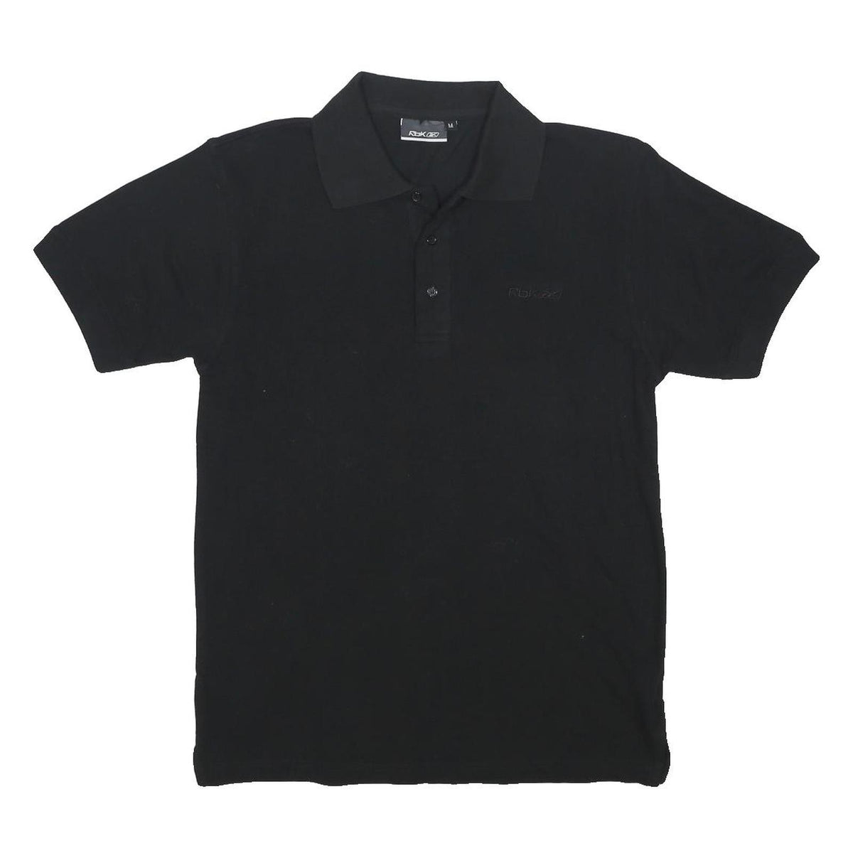 REEBOK Mens Black Polo Shirt M Cotton Short Sleeve Plain Casual Classic