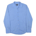 HUGO BOSS Mens Blue Plain Shirt M Classic Cotton Blend Long Sleeve Button Collar