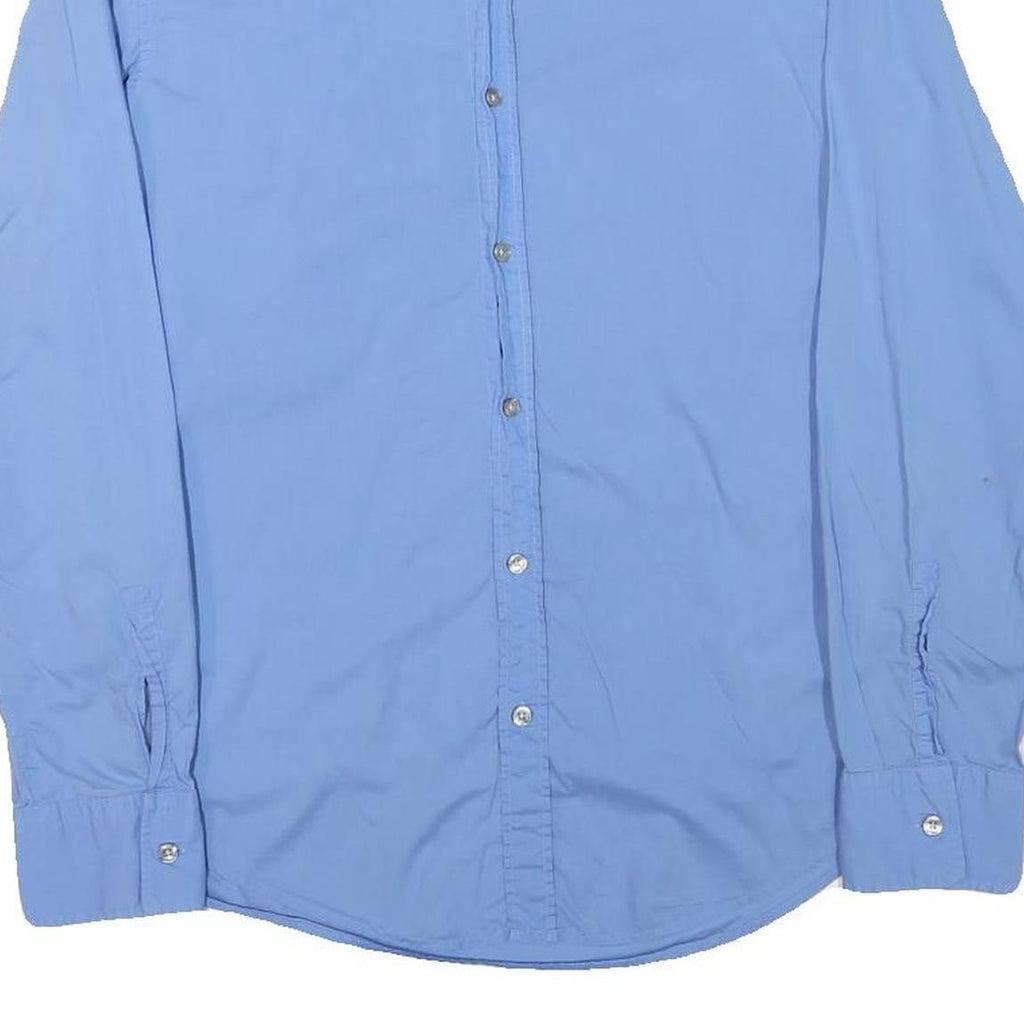 HUGO BOSS Mens Blue Plain Shirt M Classic Cotton Blend Long Sleeve Button Collar
