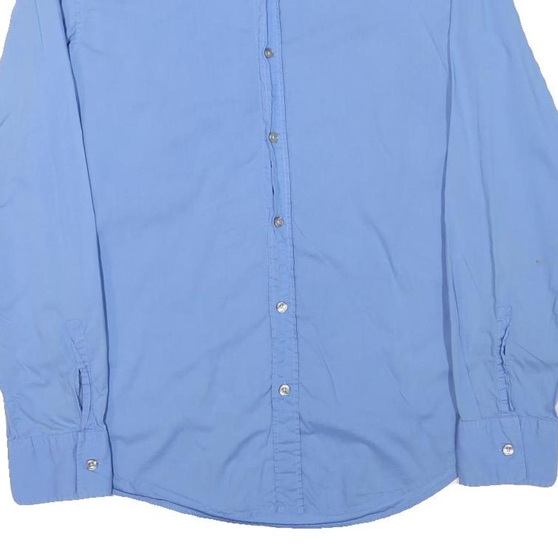 HUGO BOSS Mens Blue Plain Shirt M Classic Cotton Blend Long Sleeve Button Collar