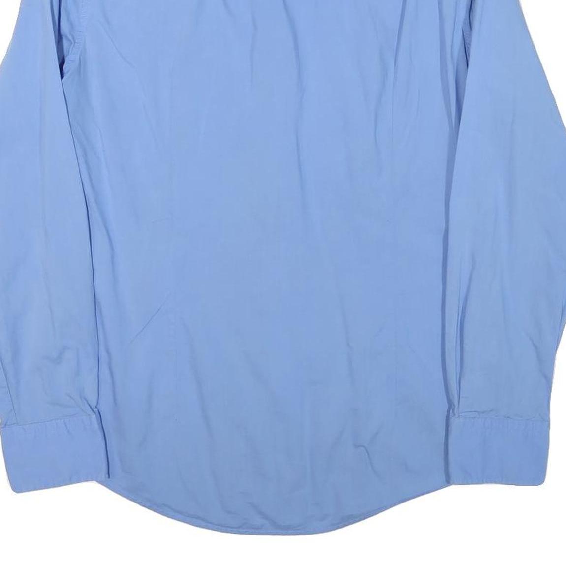 HUGO BOSS Mens Blue Plain Shirt M Classic Cotton Blend Long Sleeve Button Collar