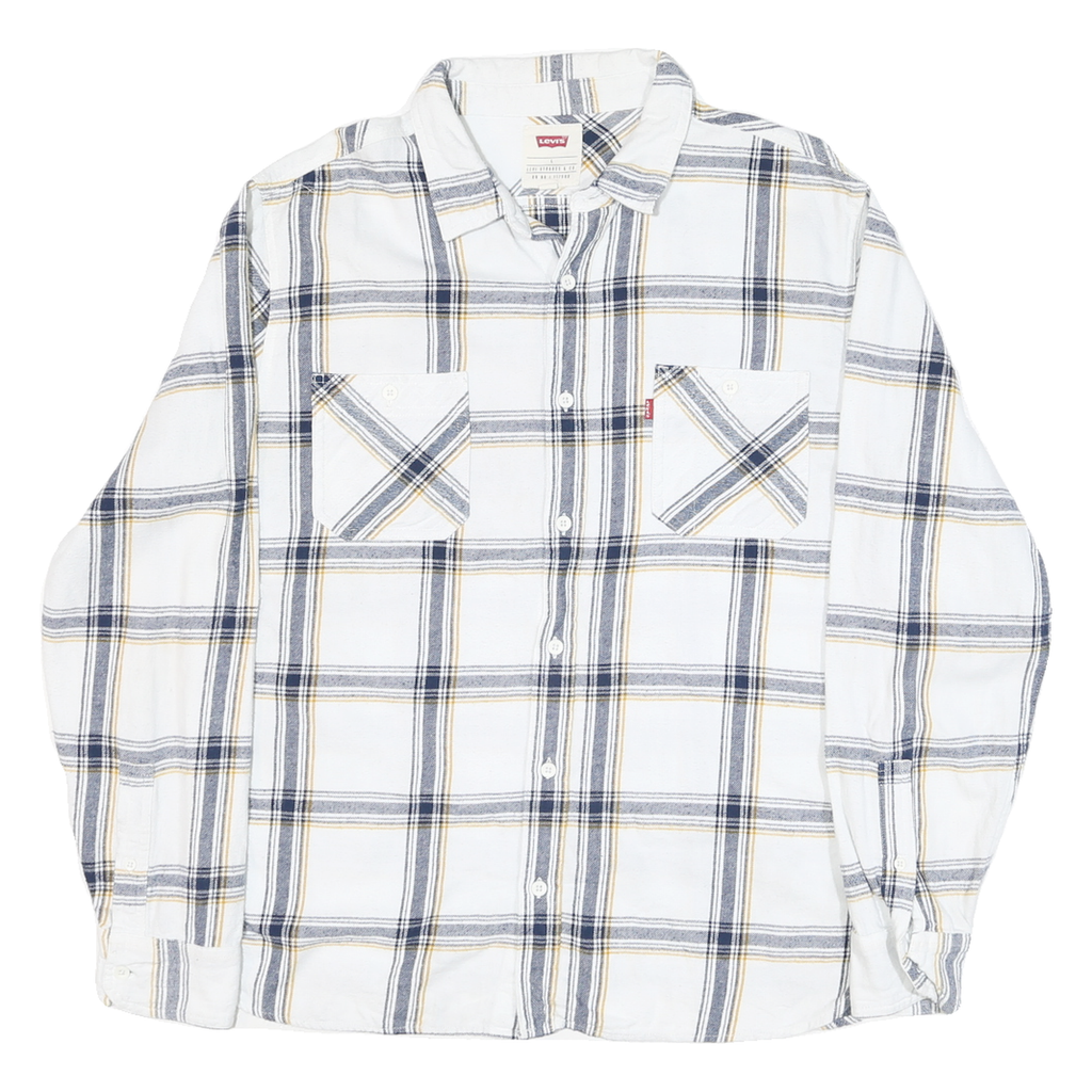 LEVI'S Mens White & Grey Yellow Check Shirt L Cotton Blend Casual Stylish