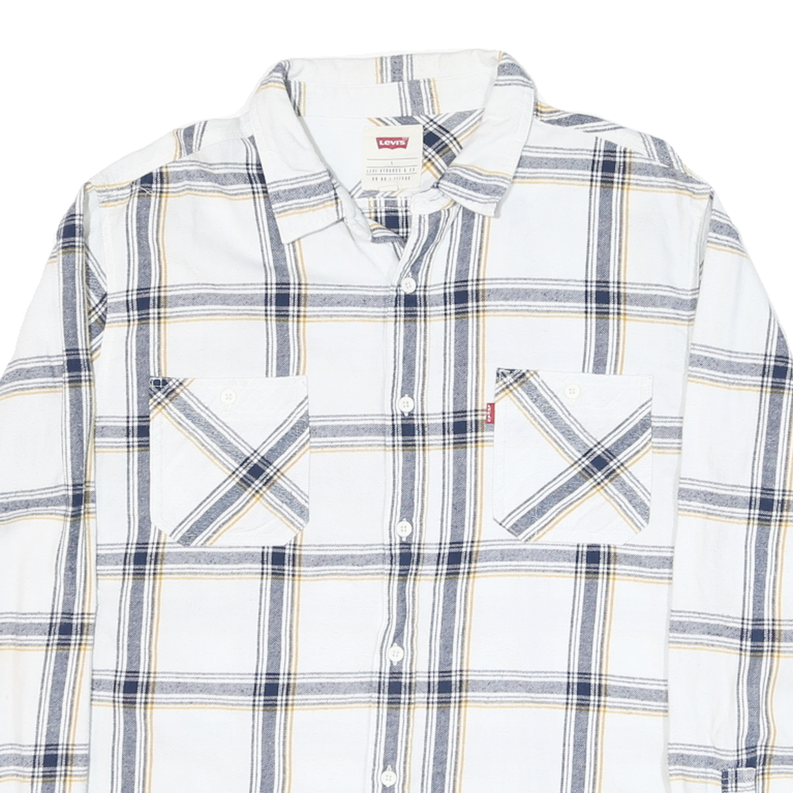LEVI'S Mens White & Grey Yellow Check Shirt L Cotton Blend Casual Stylish