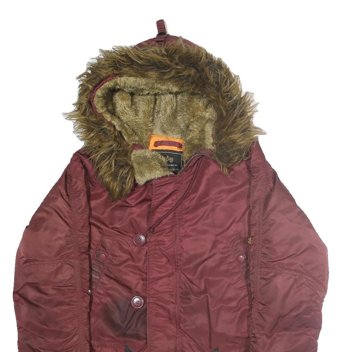 ALPHA INDUSTRIES Mens Maroon Nylon Outdoor Jacket M Fur Hood Zip Shell Warm