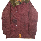 ALPHA INDUSTRIES Mens Maroon Nylon Outdoor Jacket M Fur Hood Zip Shell Warm