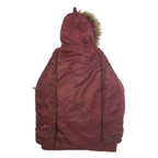 ALPHA INDUSTRIES Mens Maroon Nylon Outdoor Jacket M Fur Hood Zip Shell Warm