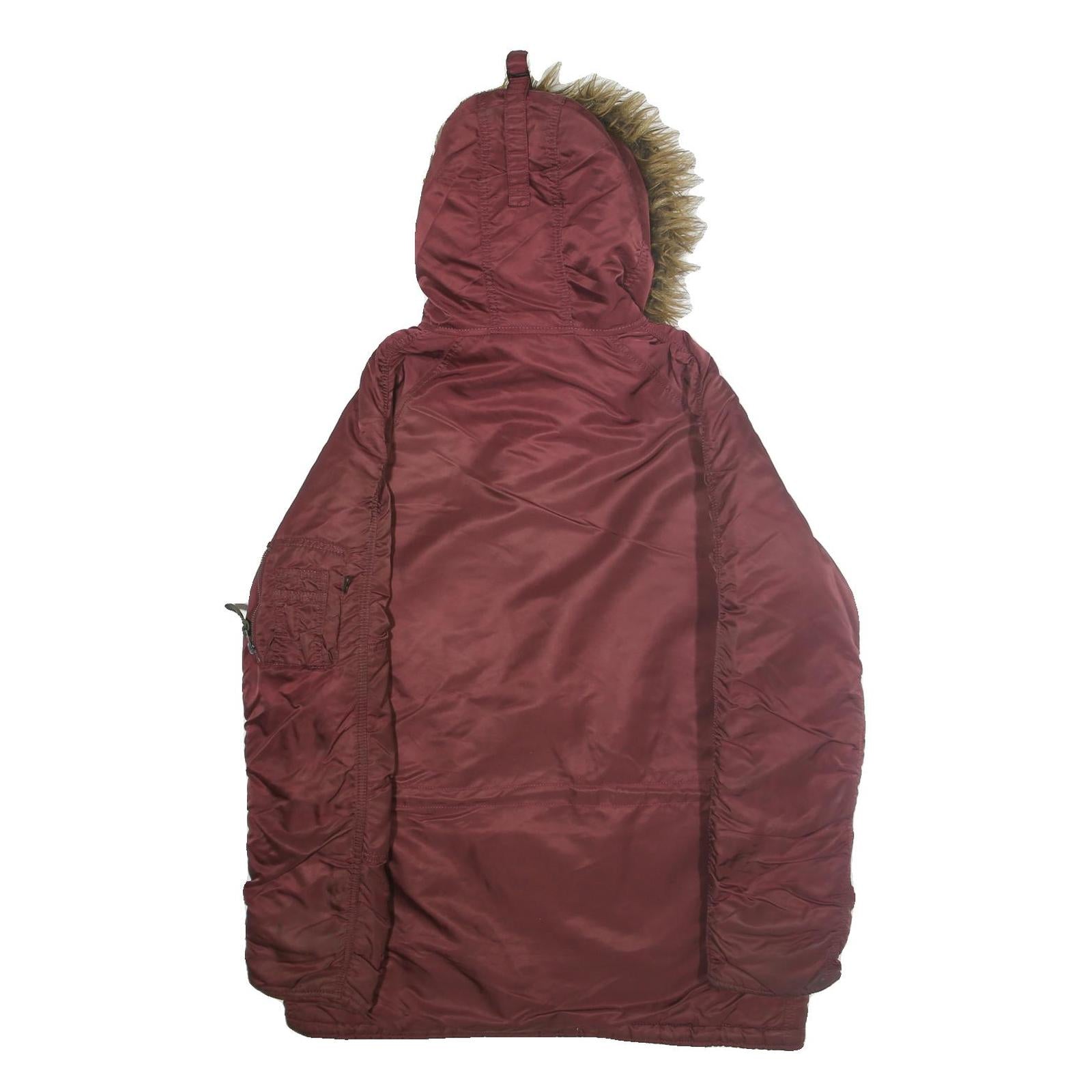 ALPHA INDUSTRIES Mens Maroon Nylon Outdoor Jacket M Fur Hood Zip Shell Warm