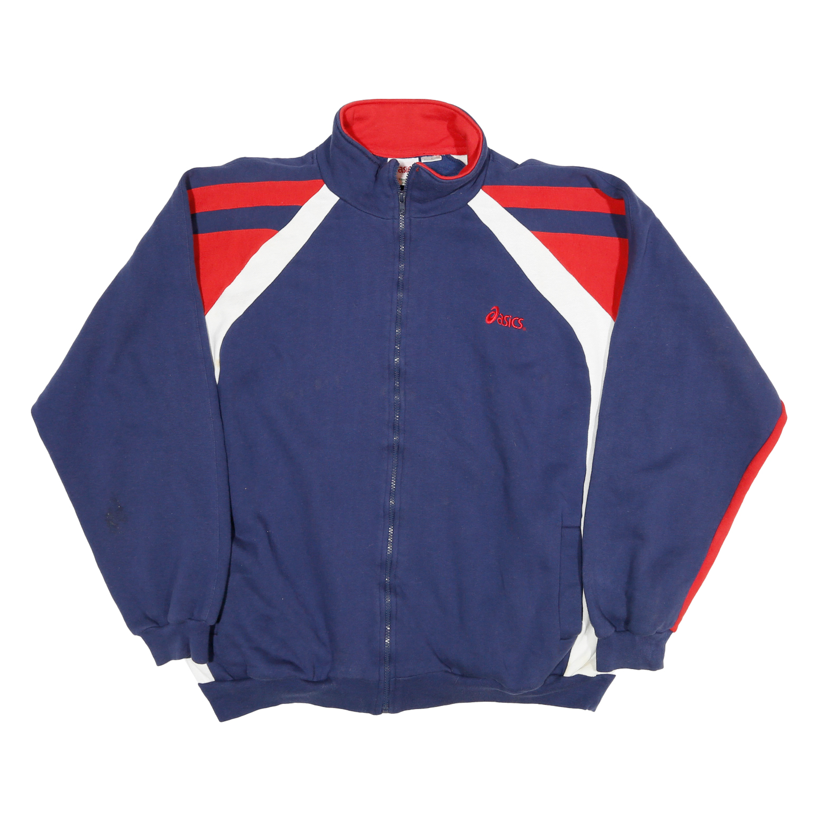 ASICS Mens Blue & Red Colourblock Pullover Sweatshirt XL Collared Relaxed Fit