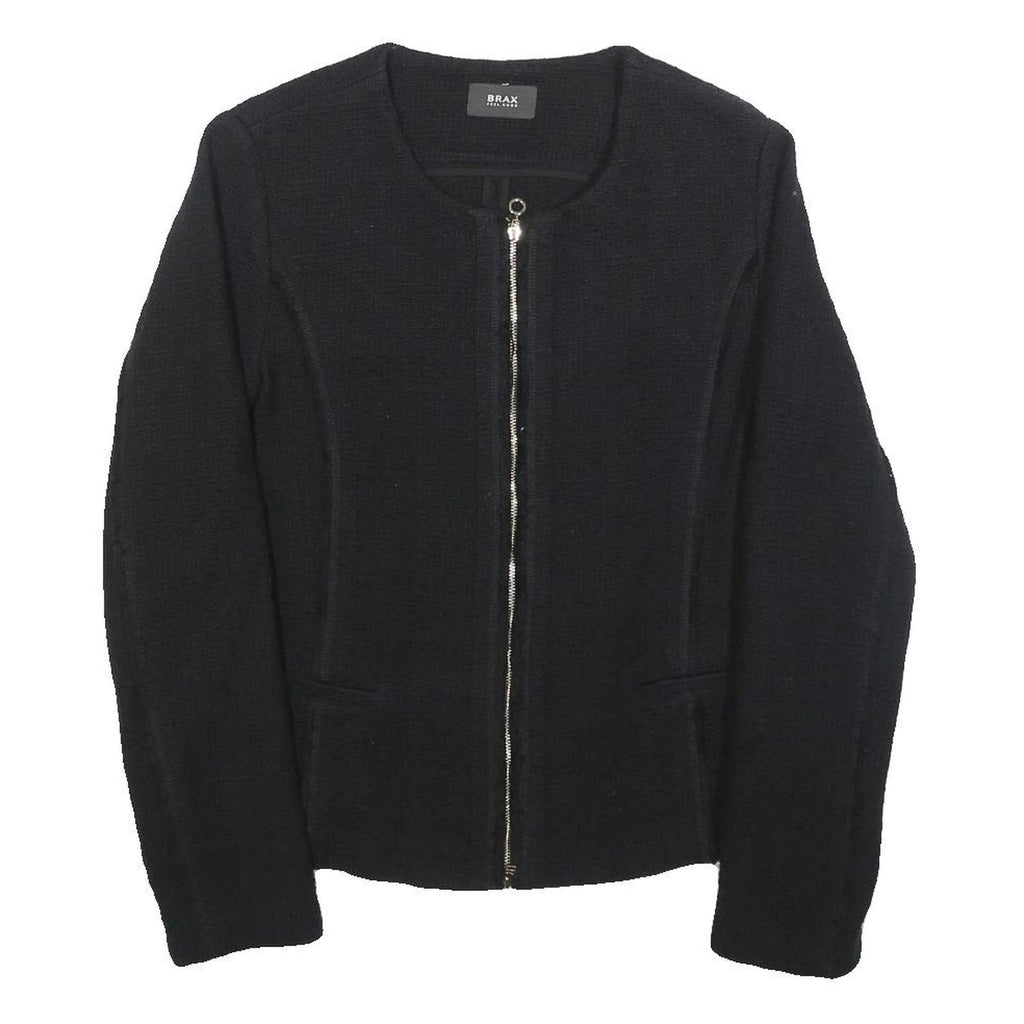 BRAX Womens Black Cotton Jacket S Woven Zip Front Minimalist Design