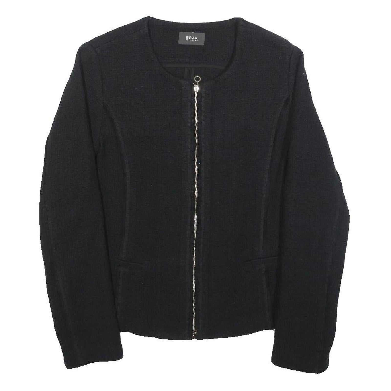BRAX Womens Black Cotton Jacket S Woven Zip Front Minimalist Design