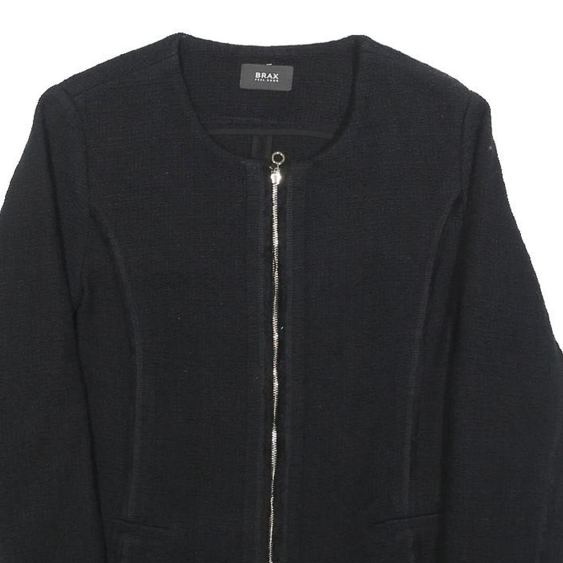BRAX Womens Black Cotton Jacket S Woven Zip Front Minimalist Design