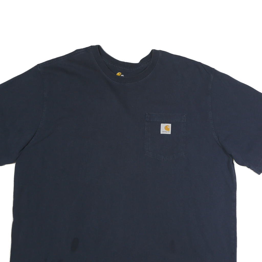 CARHARTT Mens Navy Blue Pocket T-Shirt 2XL Short Sleeve Crew Neck Workwear