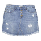 JBD Womens Blue Denim Distressed Mini Skirt Cotton L Button Closure Casual