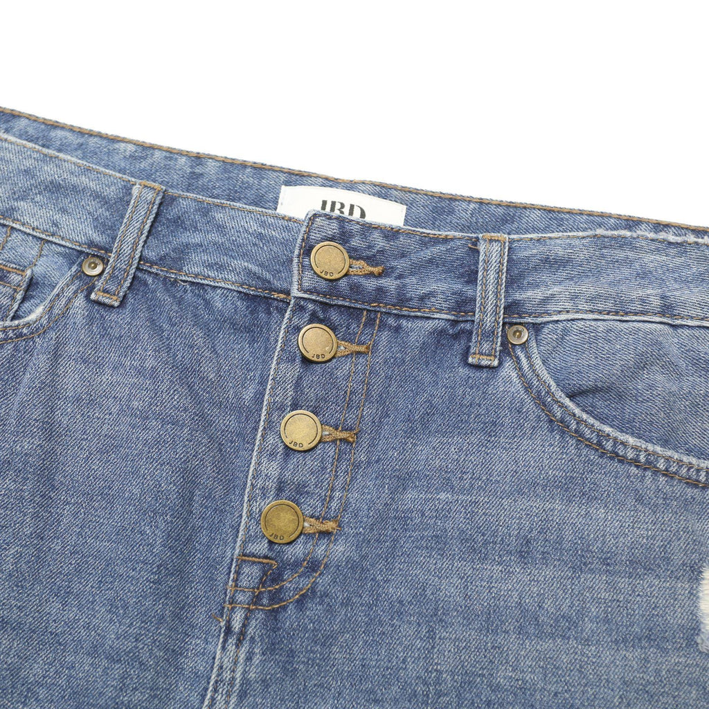 JBD Womens Blue Denim Distressed Mini Skirt Cotton L Button Closure Casual