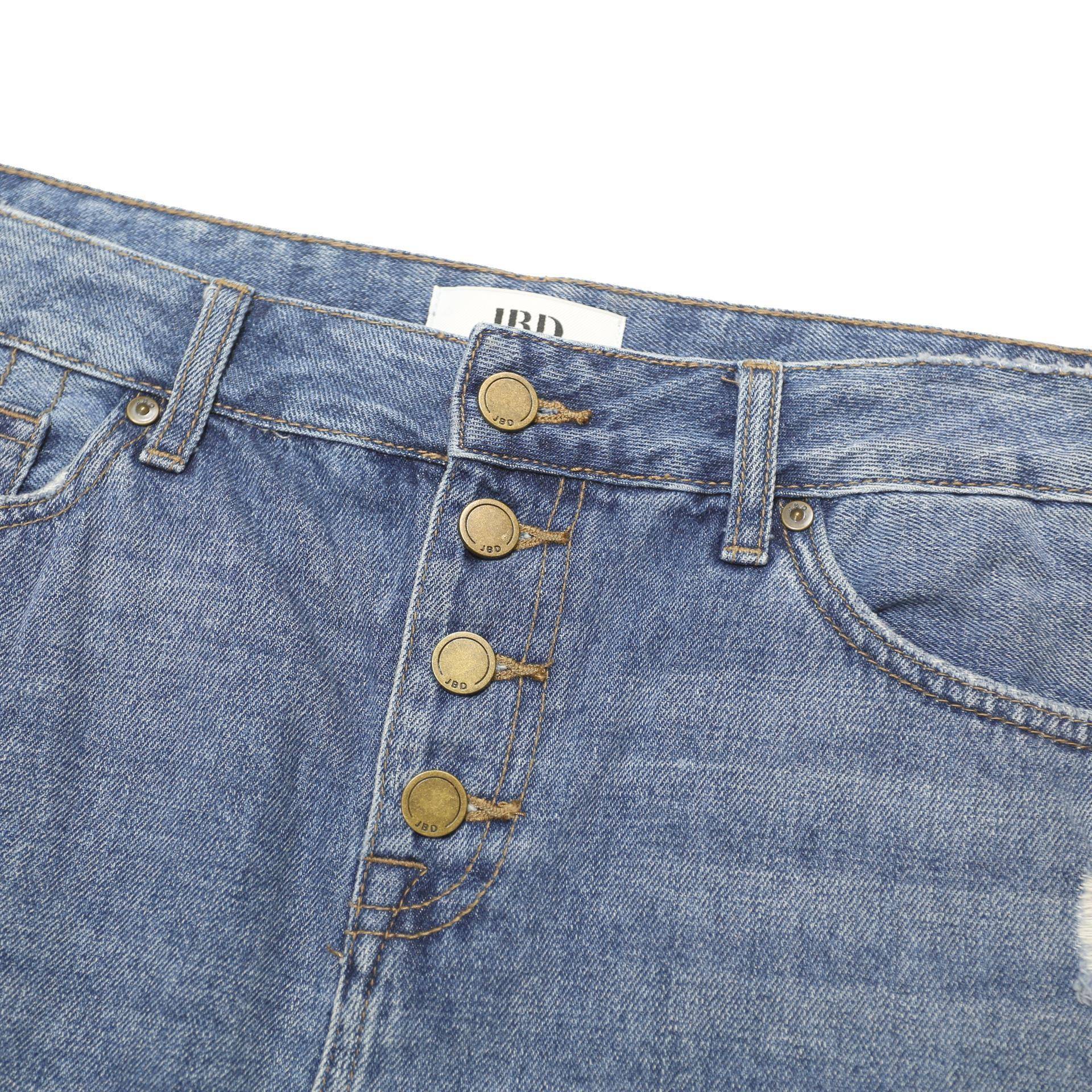 JBD Womens Blue Denim Distressed Mini Skirt Cotton L Button Closure Casual