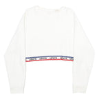 LEVI'S Womens White & Navy Crew Neck XS Logo Band Sweatshirt Crop Top