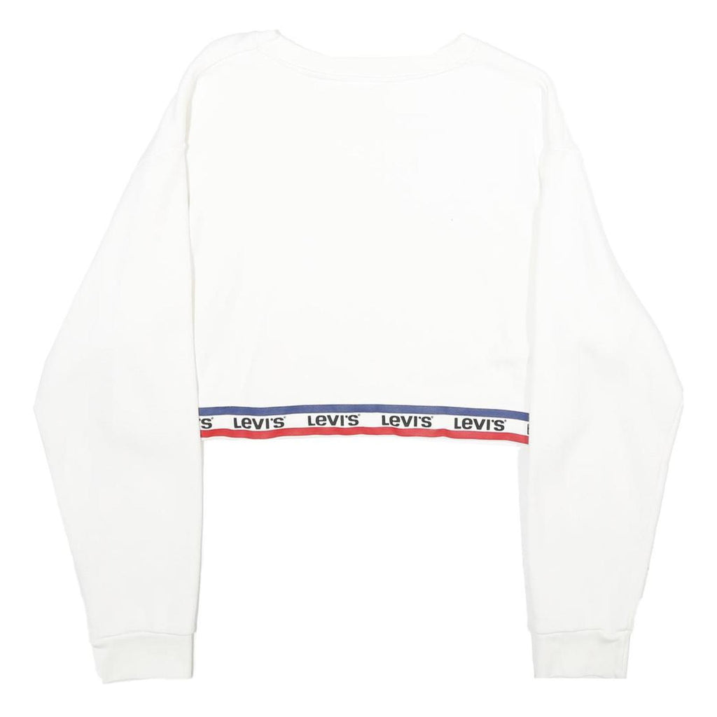 LEVI'S Womens White & Navy Crew Neck XS Logo Band Sweatshirt Crop Top