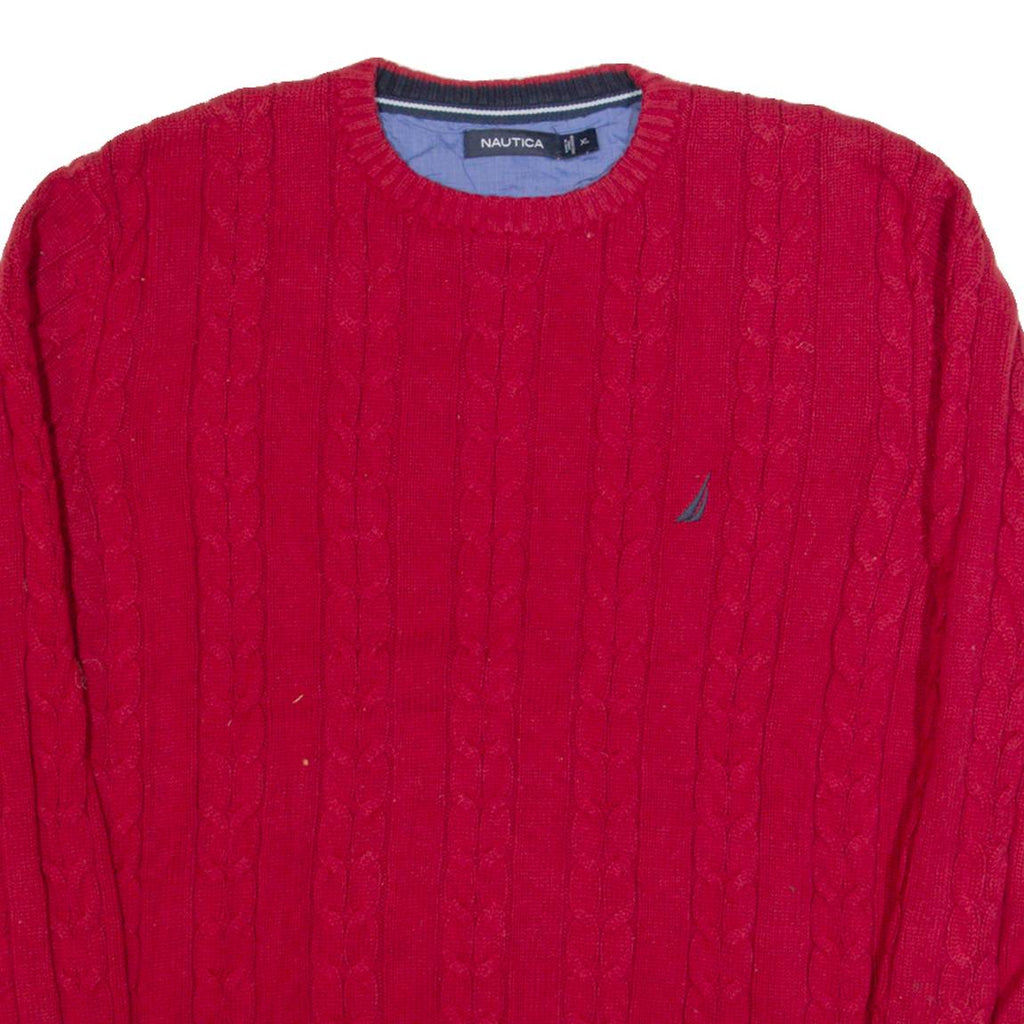 NAUTICA Mens Jumper Red Cable Knit XL