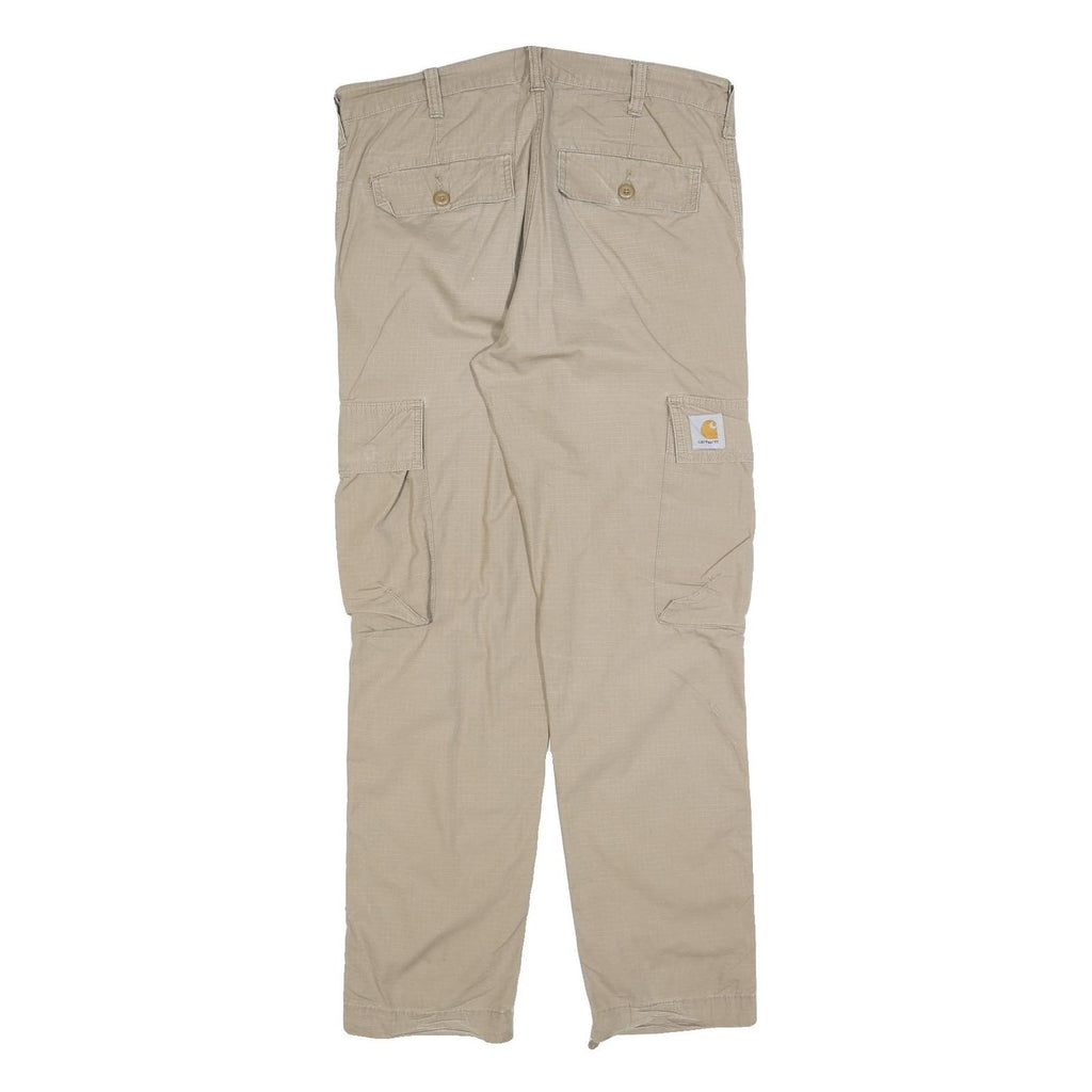 CARHARTT Mens Cotton Blend Beige Relaxed Cargo Trousers W35 L32 Workwear Zip