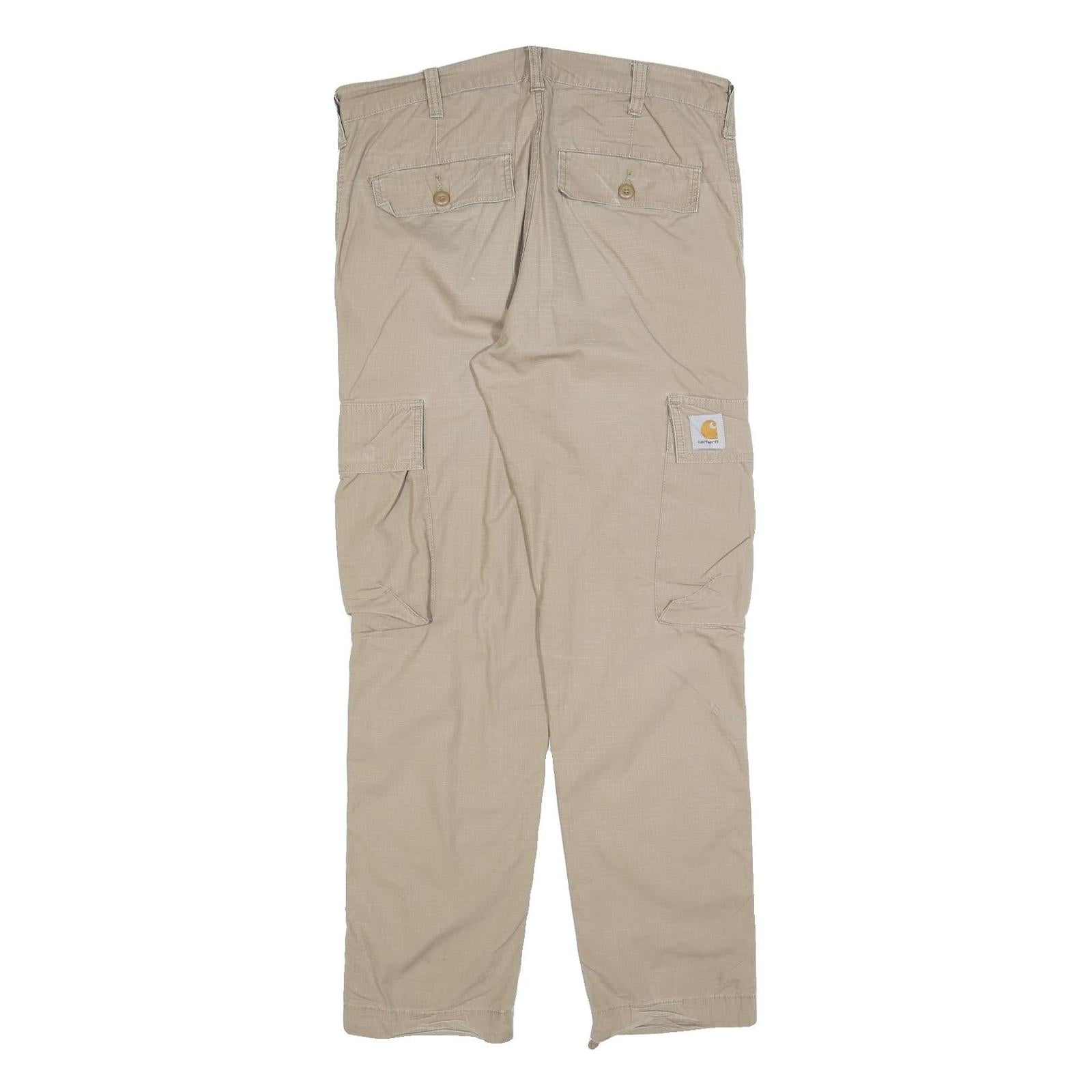 CARHARTT Mens Cotton Blend Beige Relaxed Cargo Trousers W35 L32 Workwear Zip
