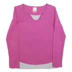CHAMPION Womens Pink & Grey Cotton Blend Long Sleeve V-Neck Top M Layered Look