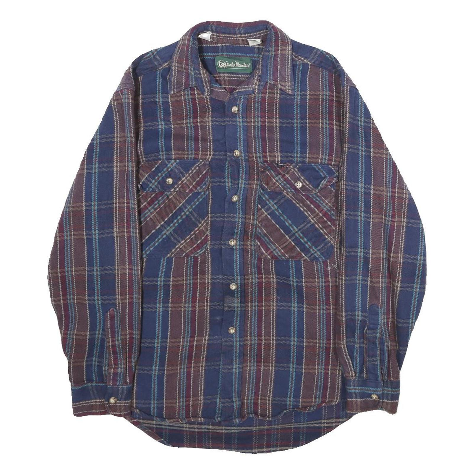 GANDER MOUNTAIN Mens Blue & Brown Check Shirt M Button Front Casual Workwear