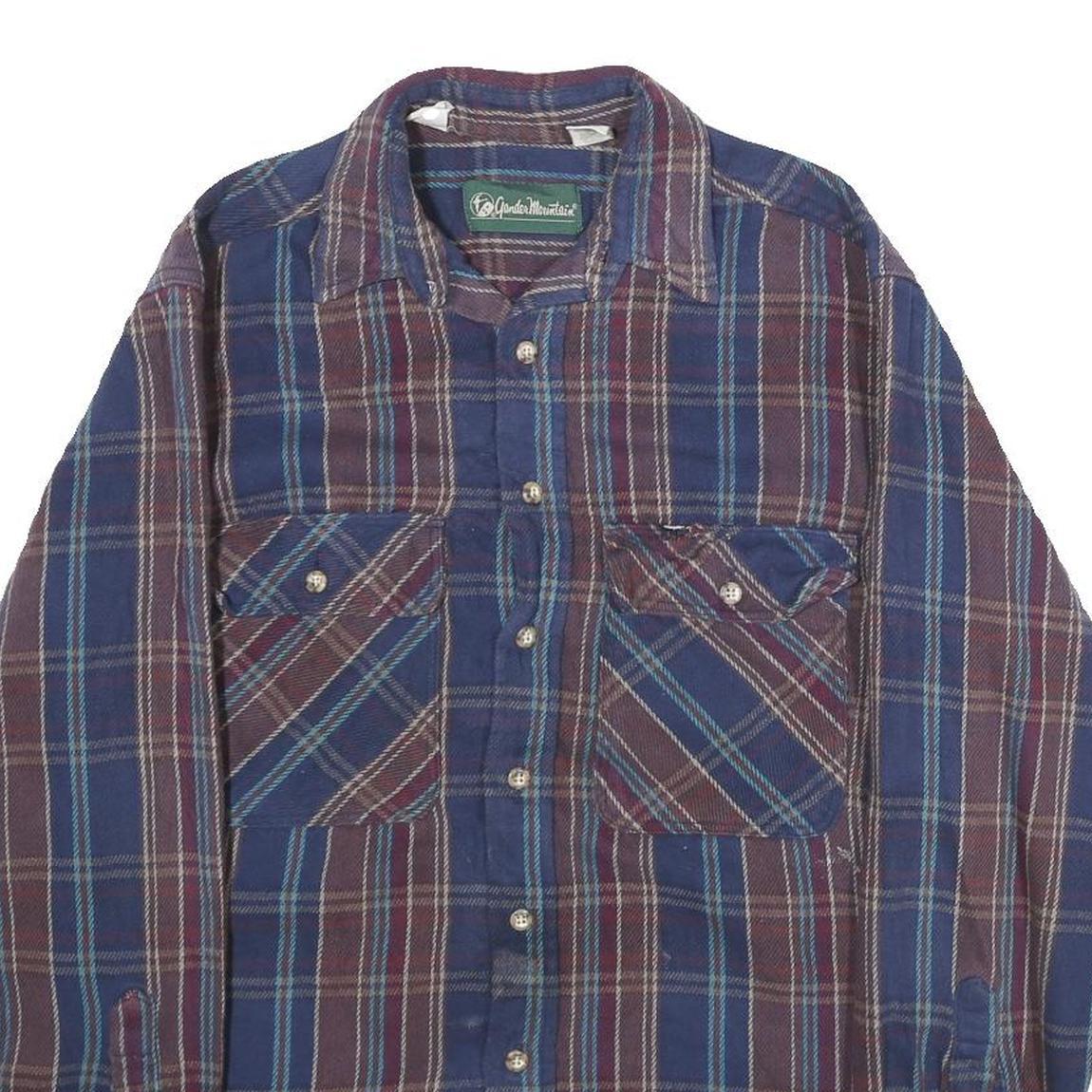 GANDER MOUNTAIN Mens Blue & Brown Check Shirt M Button Front Casual Workwear
