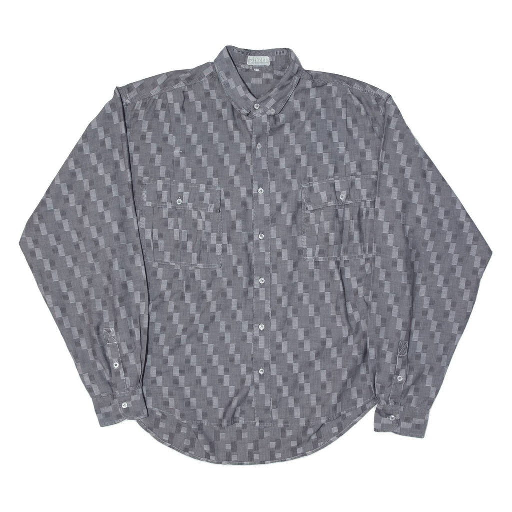 STREET Mens Shirt Grey Geometric Long Sleeve M