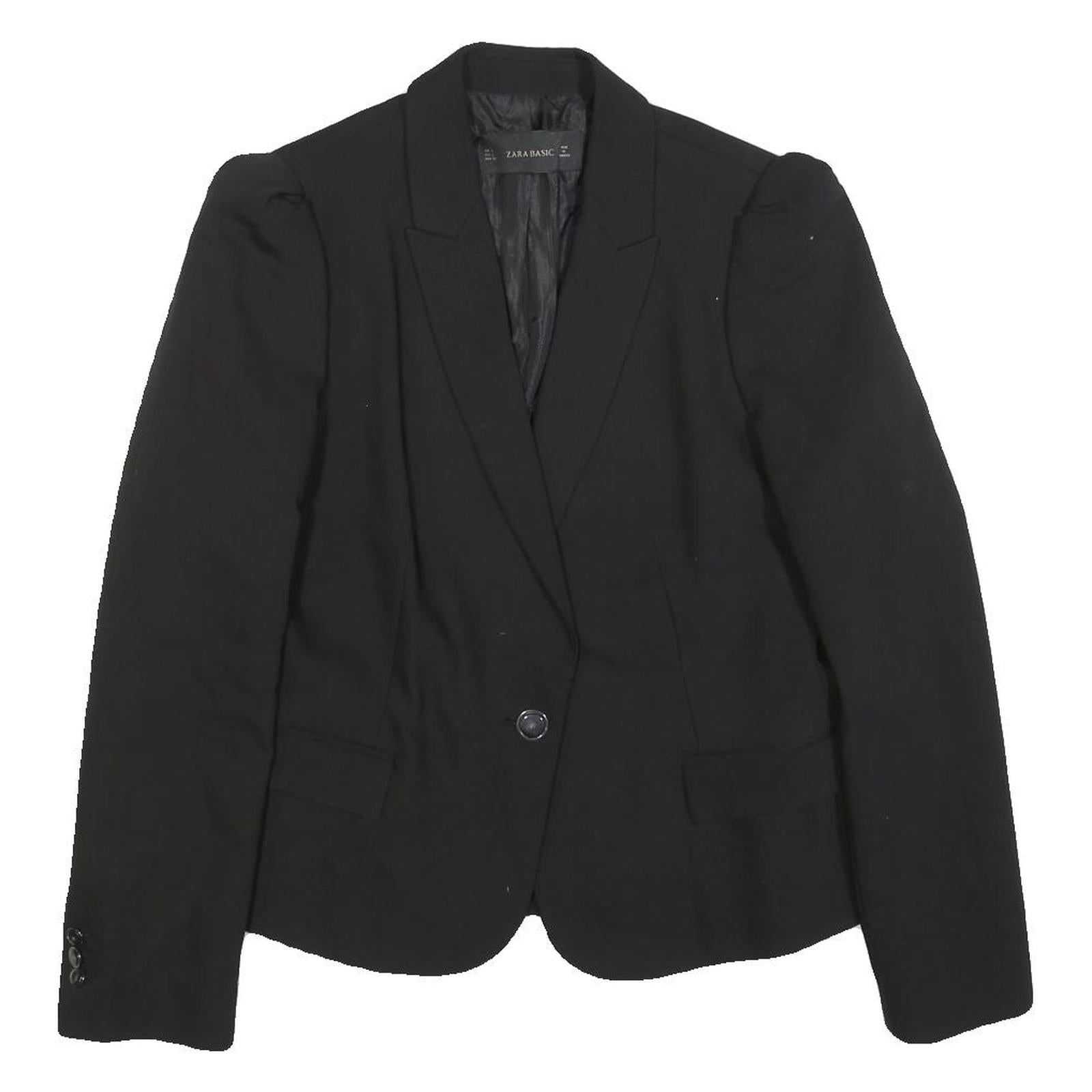 ZARA BASIC Womens Black Classic Jacket L Polyester Blend Button Plain