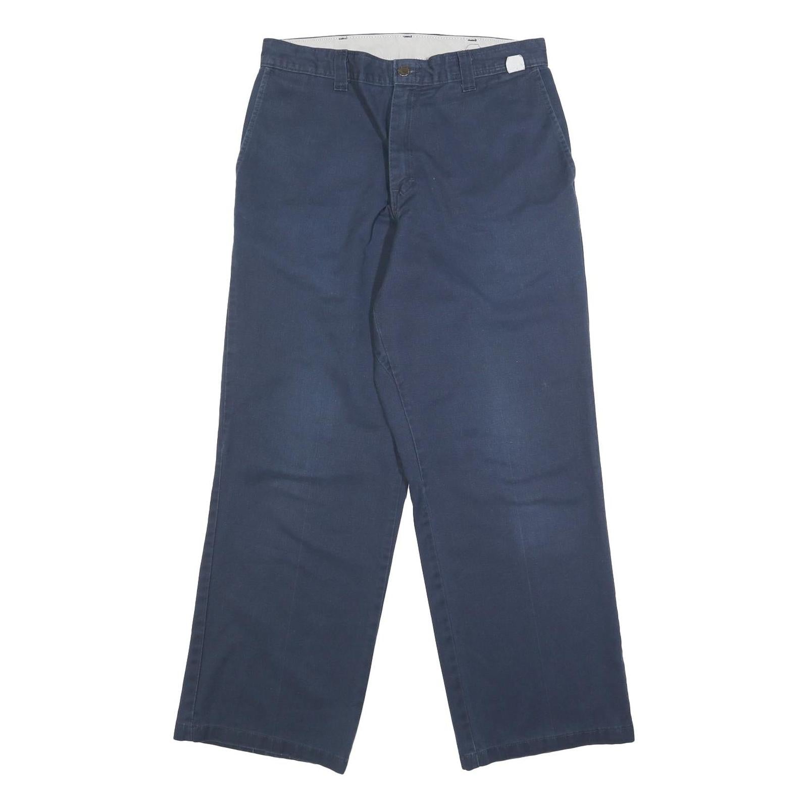 DICKIES Mens Cotton Blend Navy Loose Straight Trousers W30 L29 Workwear Casual