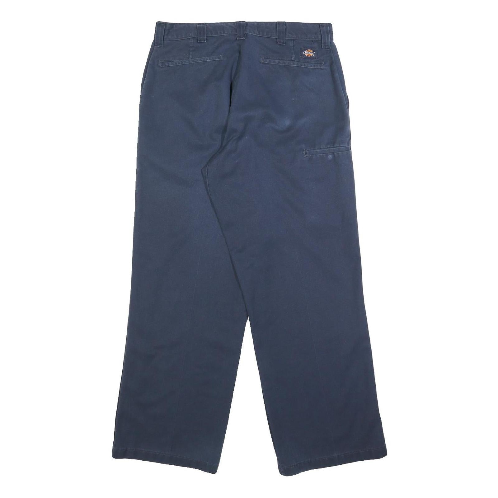 DICKIES Mens Cotton Blend Navy Loose Straight Trousers W30 L29 Workwear Casual