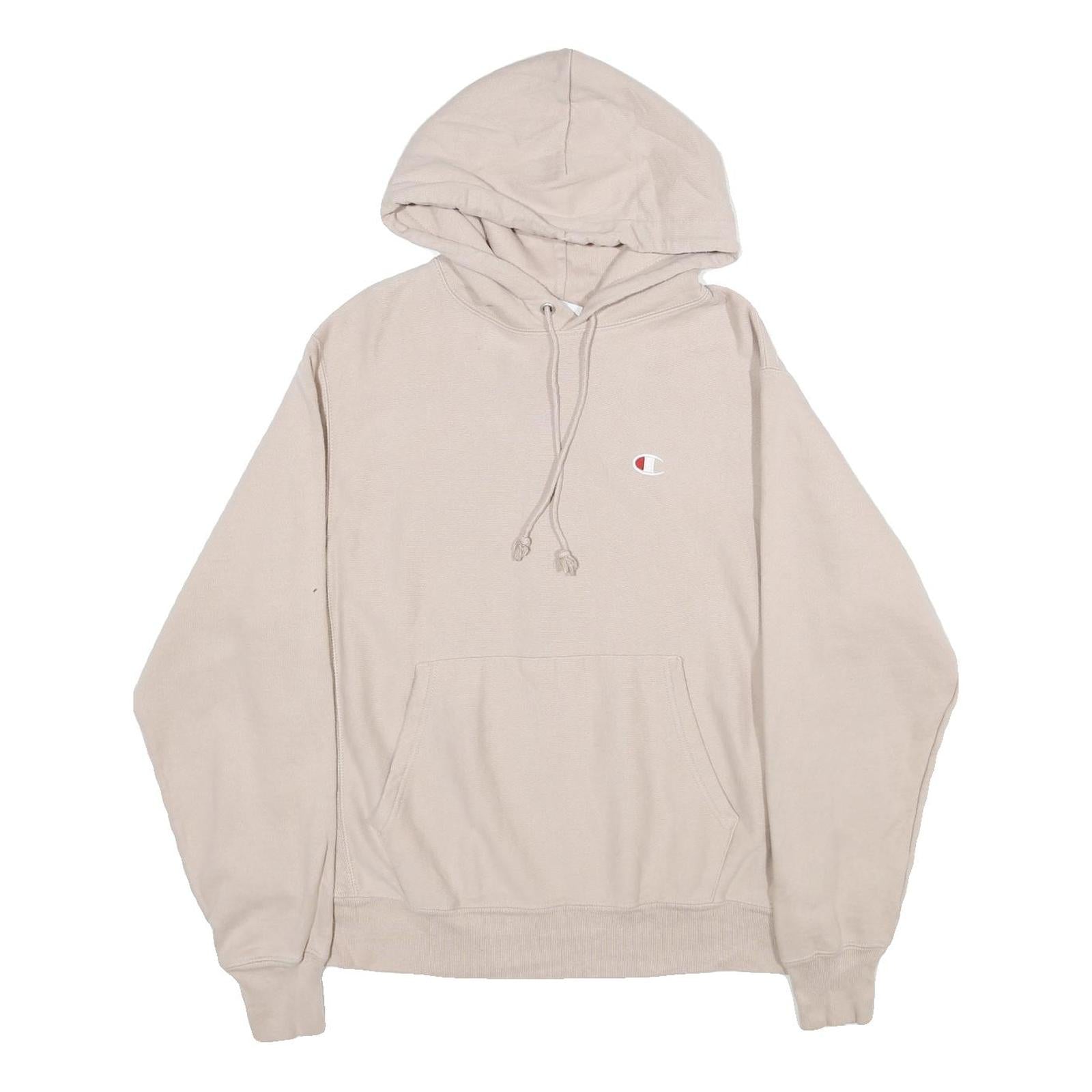 CHAMPION REVERSE WEAVE Mens Beige Hoodie M Cotton Blend Pullover Drawstring