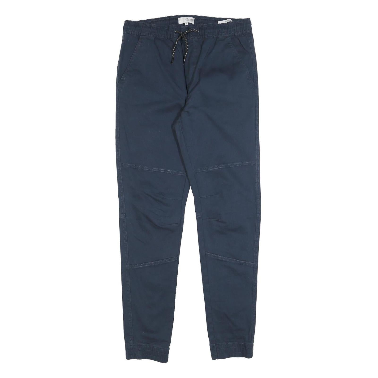 ISOLD Mens Slim Navy Blue Drawstring Cotton Blend Trousers W30 L30 Casual