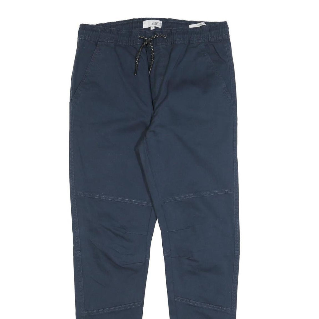 ISOLD Mens Slim Navy Blue Drawstring Cotton Blend Trousers W30 L30 Casual